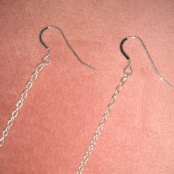 Smoky Blue Flower Earrings Solid 925 Sterling Silver Ear Hooks Long Dangle Chain - Picture 4 of 10